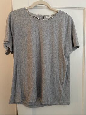 J. Crew Light Grey Embellished Pearl Neck Tee